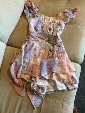 Miss Selfridge Pastel Floral V-Neck Dress in Pink and Lavender romper